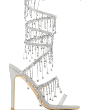 MOON EMBELLISHED AROUND THE ANKLE  HEELS - SILVER
