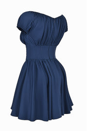 NALA FRENCH NAVY GATHERED MINI DRESS - Dark blue