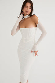 Milarose White Mesh Corset Midi Dress - White