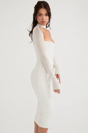 Milarose White Mesh Corset Midi Dress - White