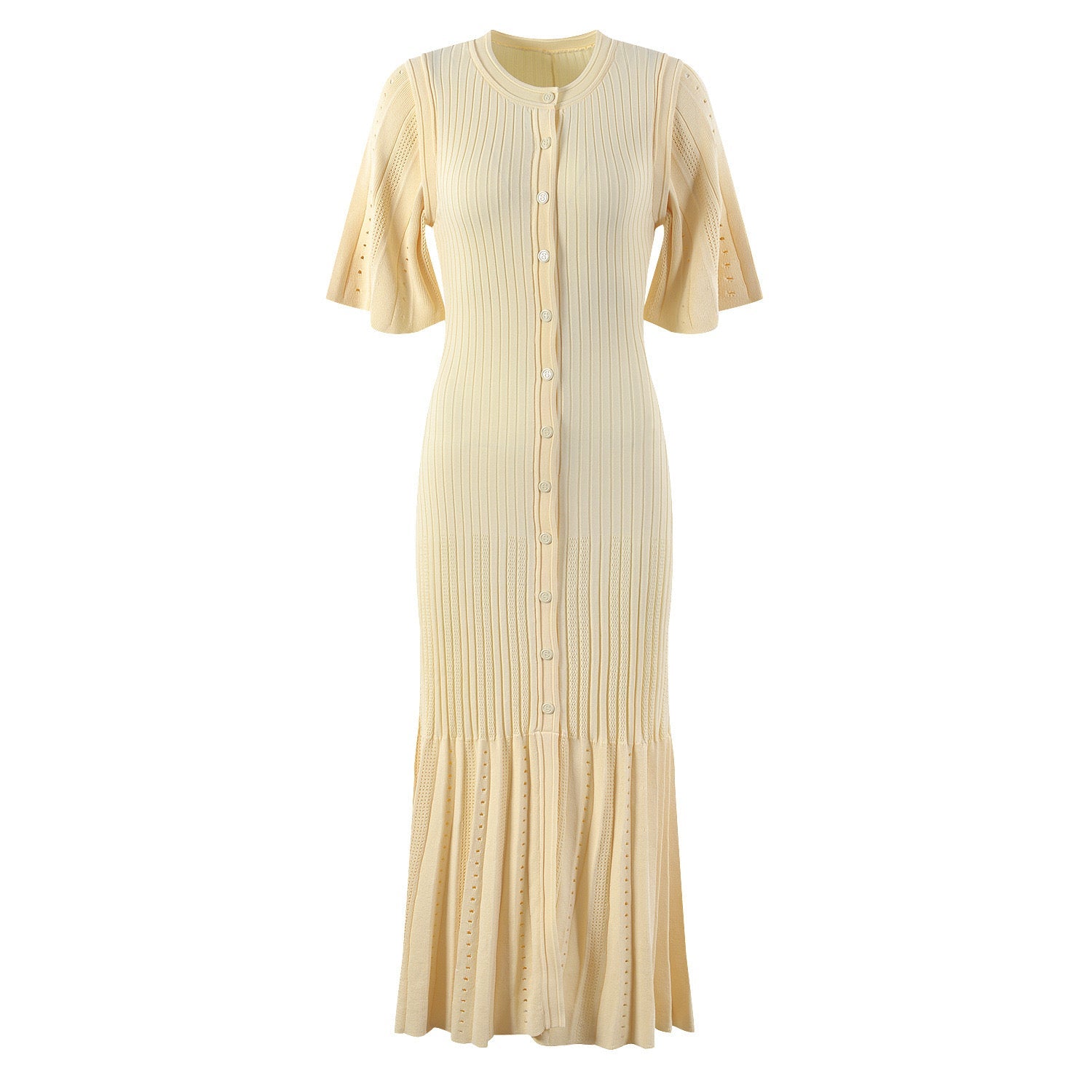 Sandro Fine-knit midi dress with openwork design yellow