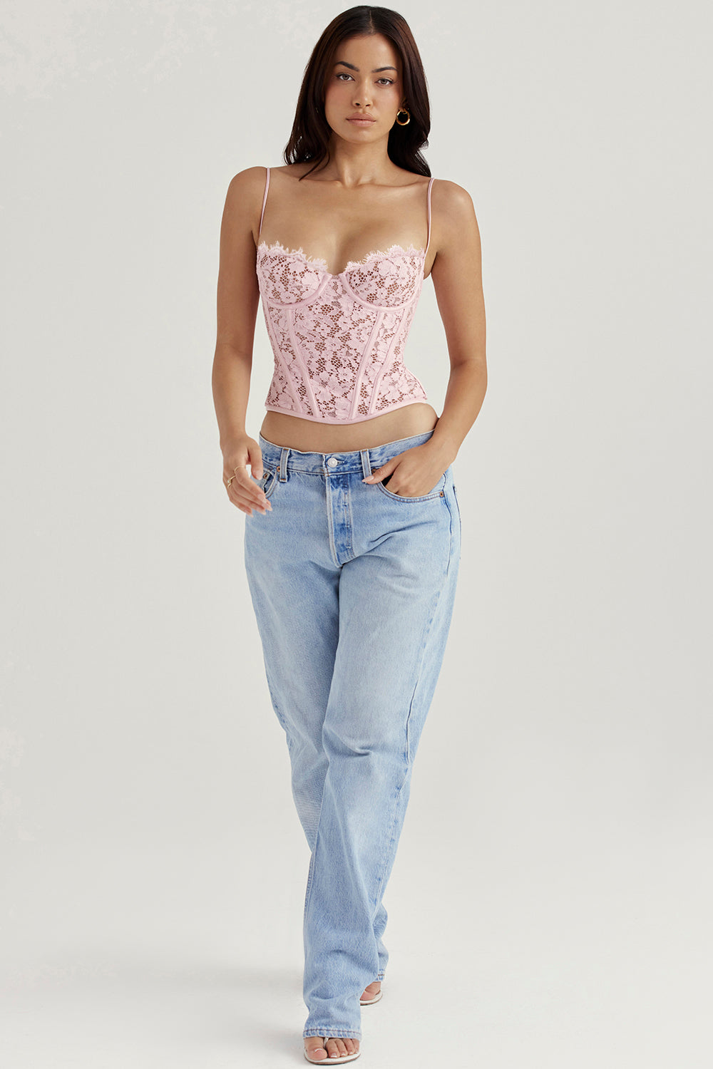 MILA LACE UNDERWIRED CORSET - Light pink