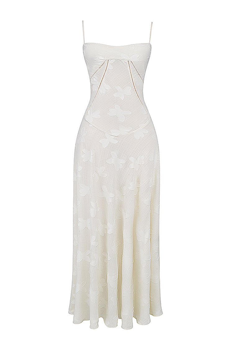 SEREN VINTAGE CREAM FLORAL LACE BACK MAXI DRESS - White