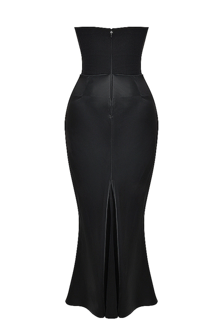 PERSEPHONE BLACK STRAPLESS CORSET MAXI DRESS - Black