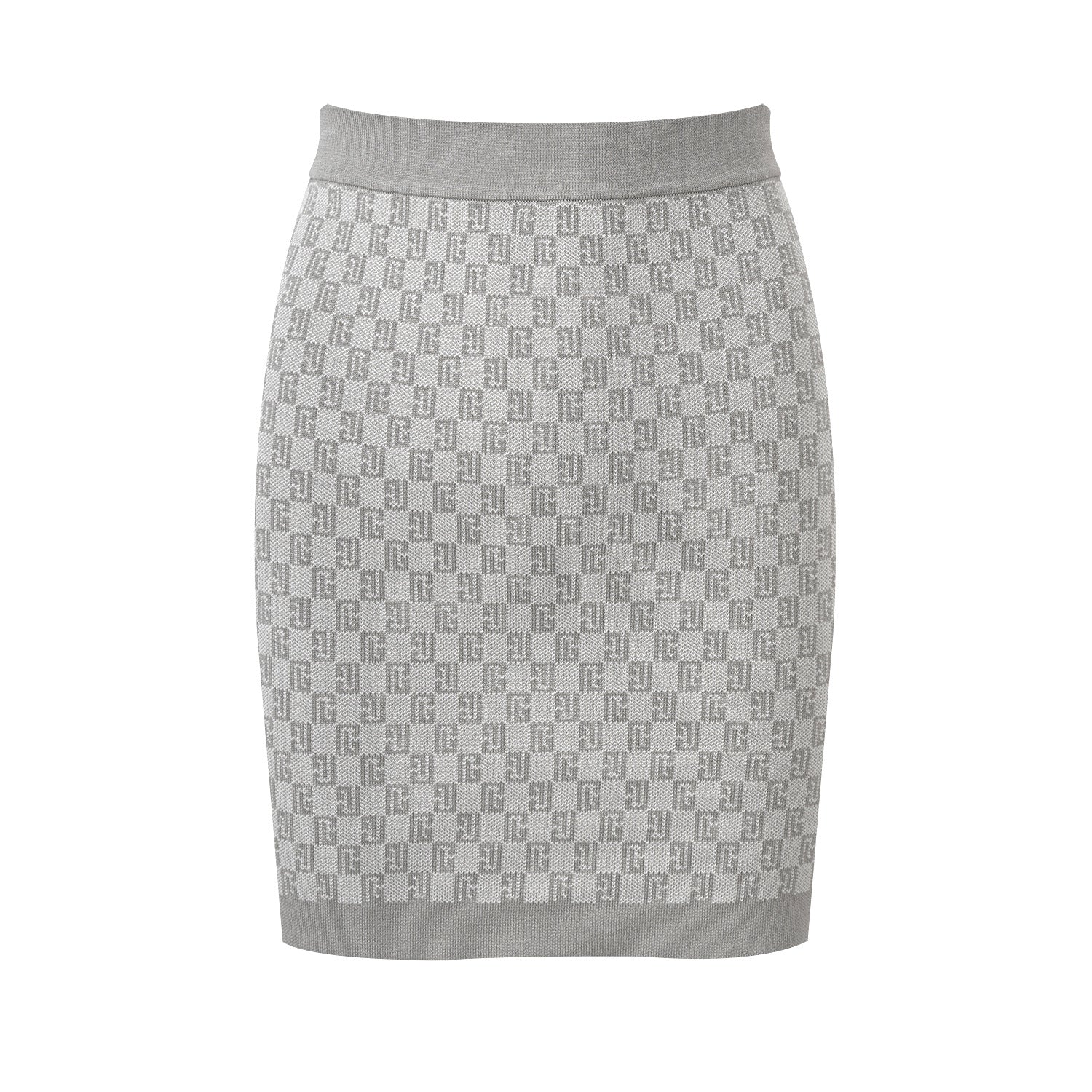 The Camille Luxe Jacquard Three-Piece Mini  Skirt Set - Gray, Brown & Blue