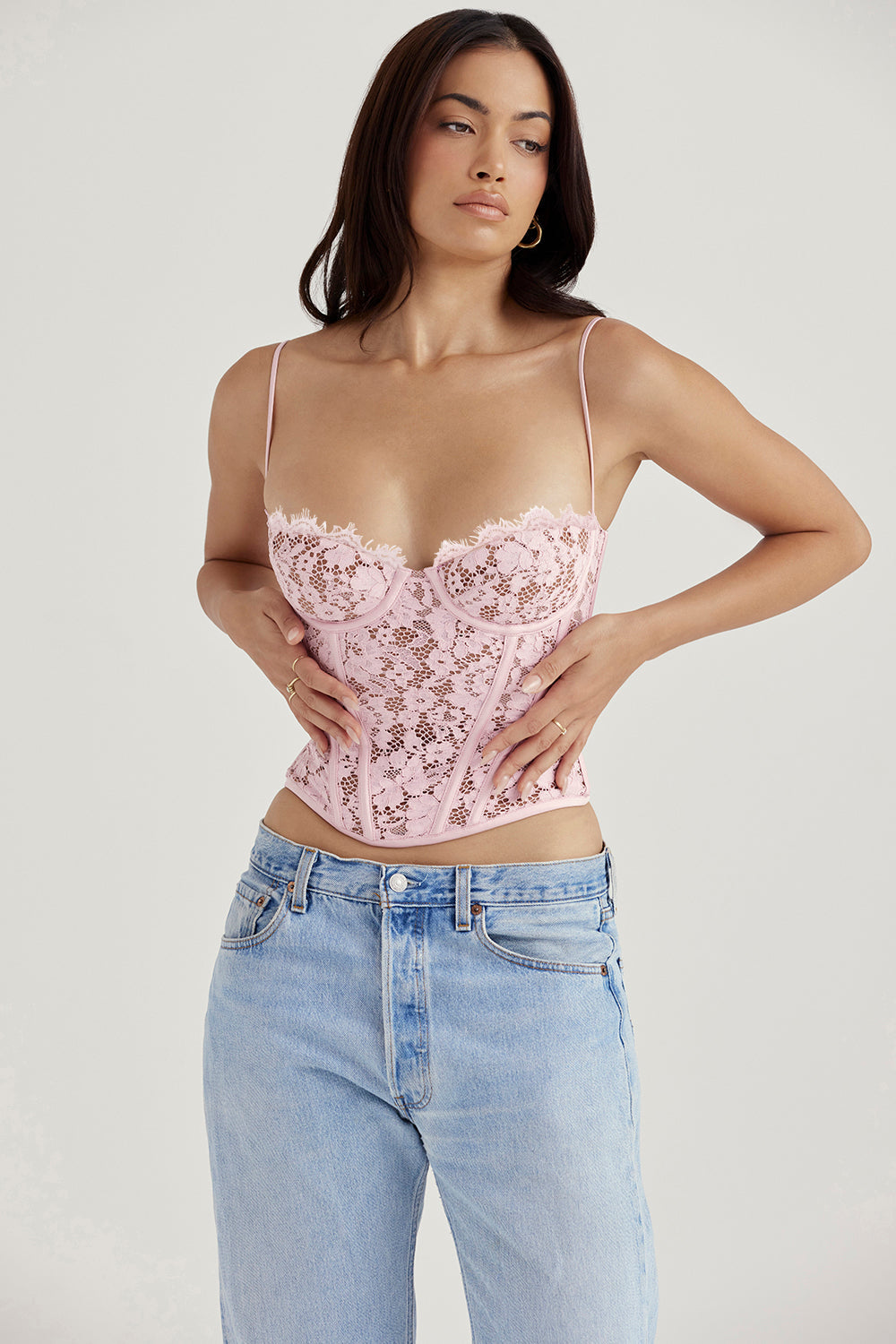 MILA LACE UNDERWIRED CORSET - Light pink