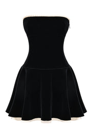 MARILLA BLACK VELVET STRAPLESS DRESS  - Black