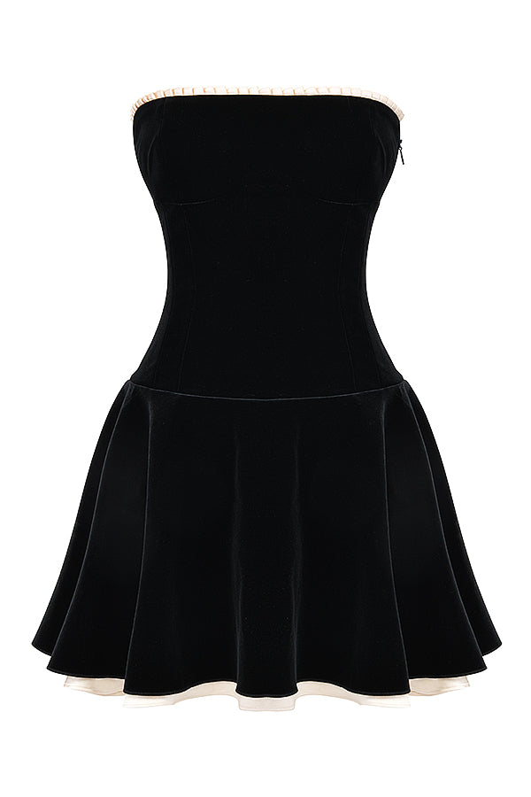MARILLA BLACK VELVET STRAPLESS DRESS  - Black