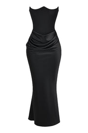 PERSEPHONE BLACK STRAPLESS CORSET MAXI  DRESS  - Black