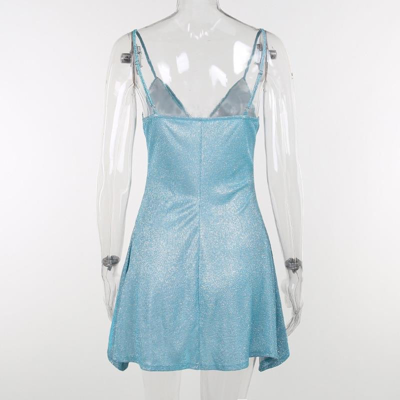 EMILY CUT OUT SPARKLE MINI DRESS - BLUE