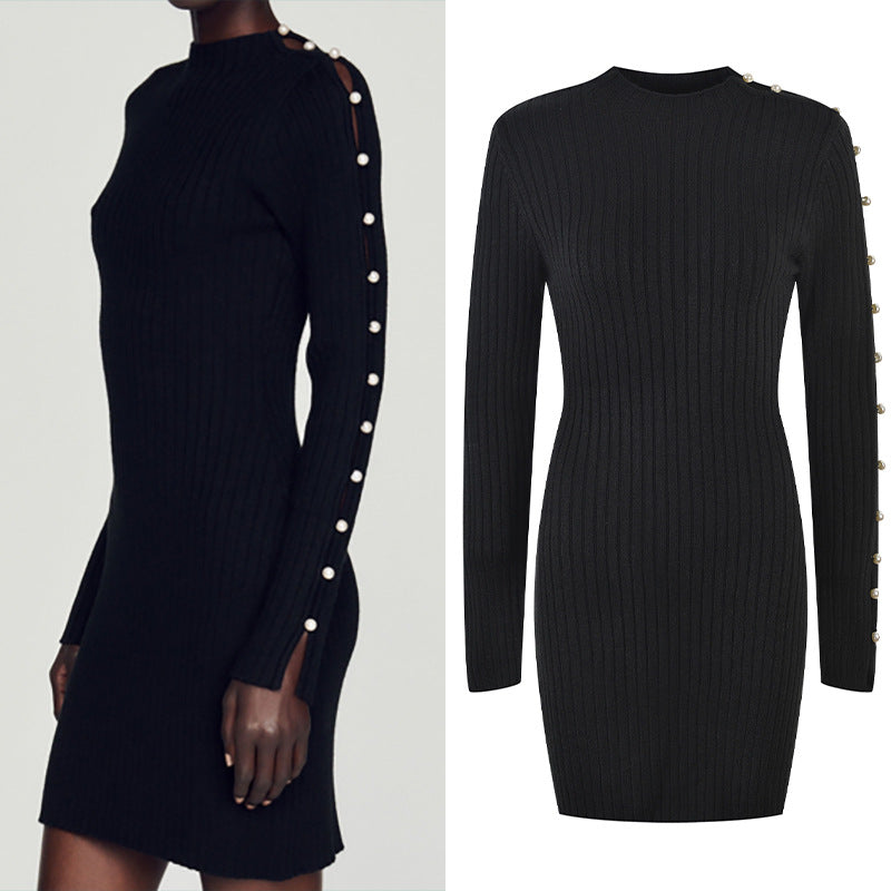 Beaded Cutout Long Sleeve Slim Dress