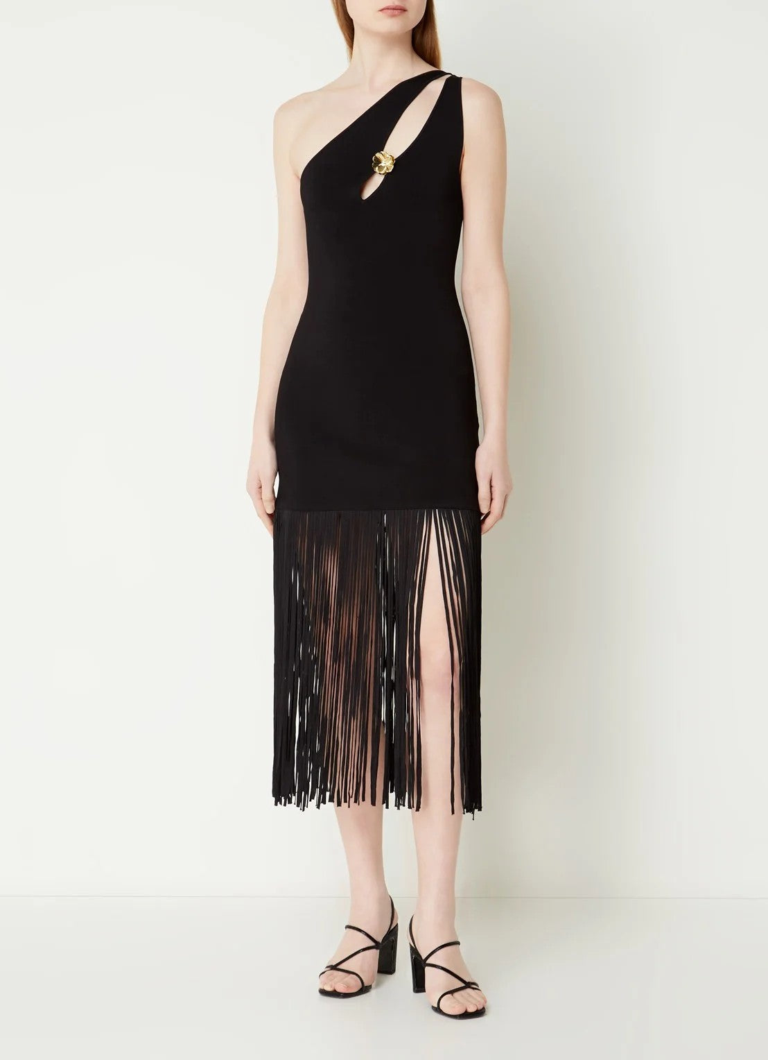 OUT OF STOCK Sandro One shoulder midi dress with fringes