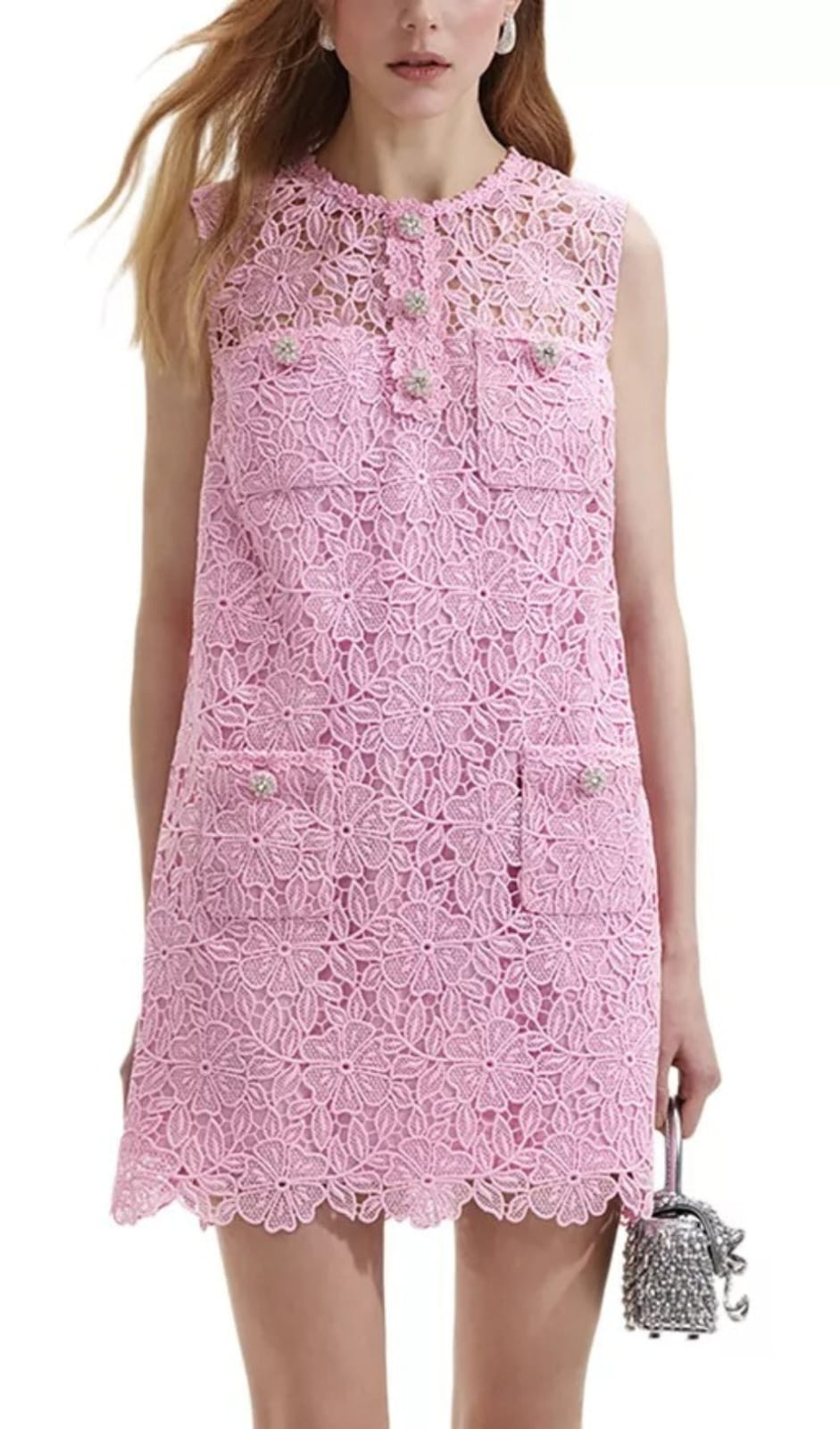 Marielle Floral Lace Mini Dress - Pink