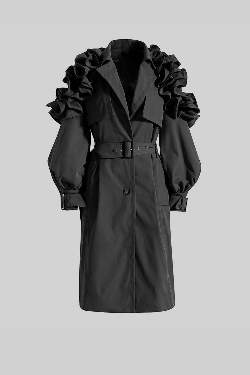 Zaidi Rachida  Ruffled Trench Black