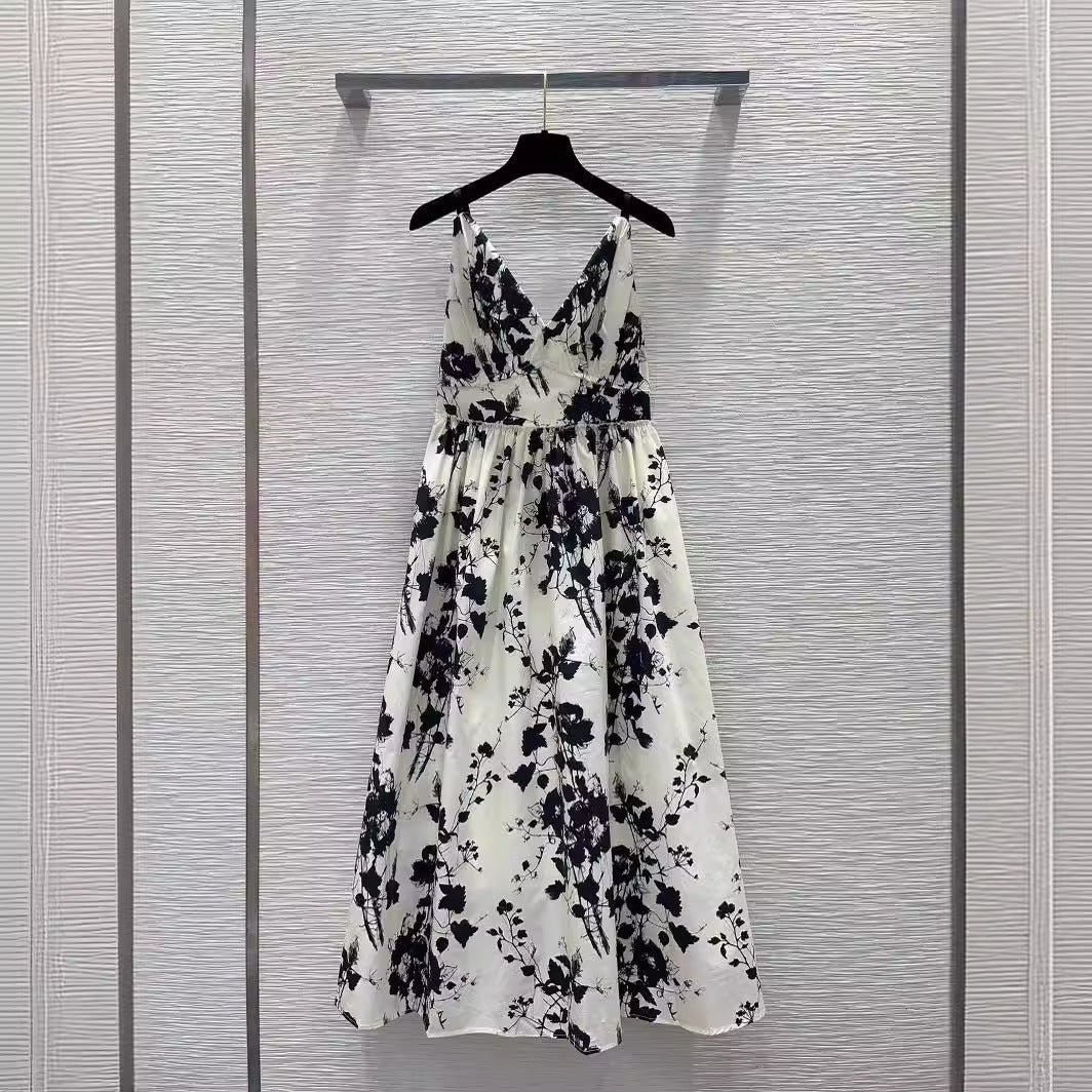 Floral print backless slip dress