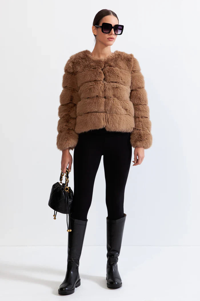 Faux Fur Jacket - Brown