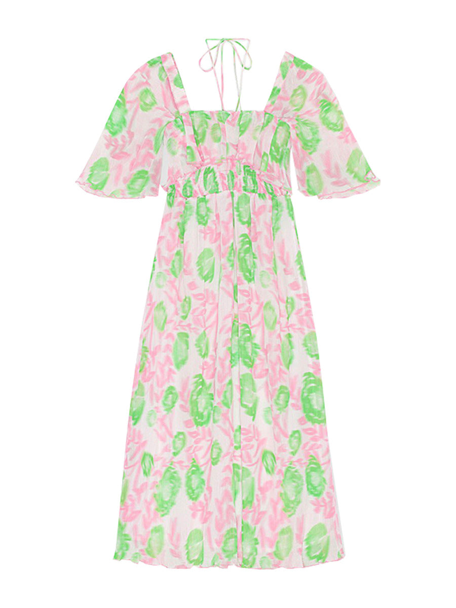 Printed Pressed Pleated Chiffon Dress