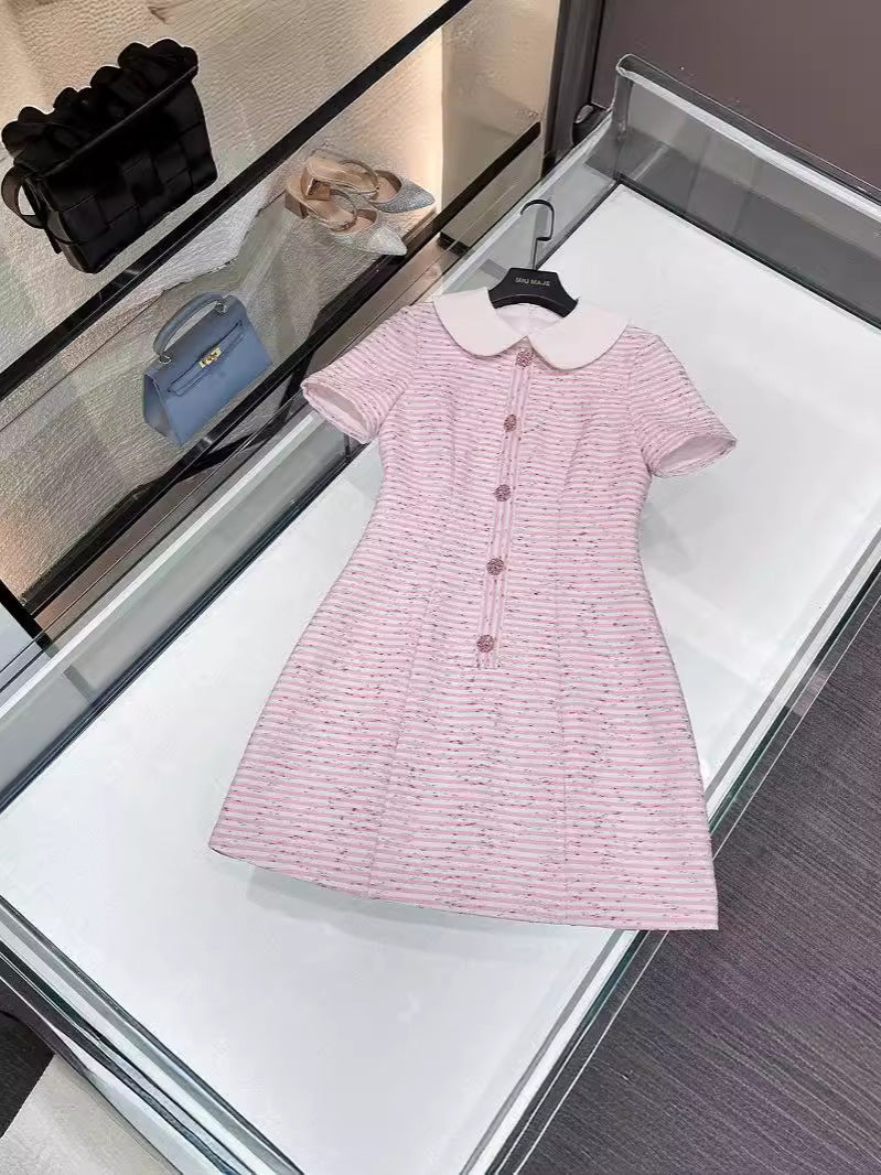 Doll collar short-sleeved pink dress