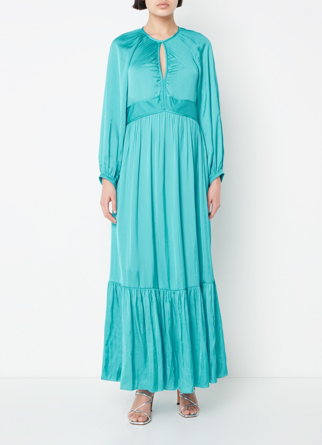 OUT OF STOCK V-neck satin maxi dress with flounce