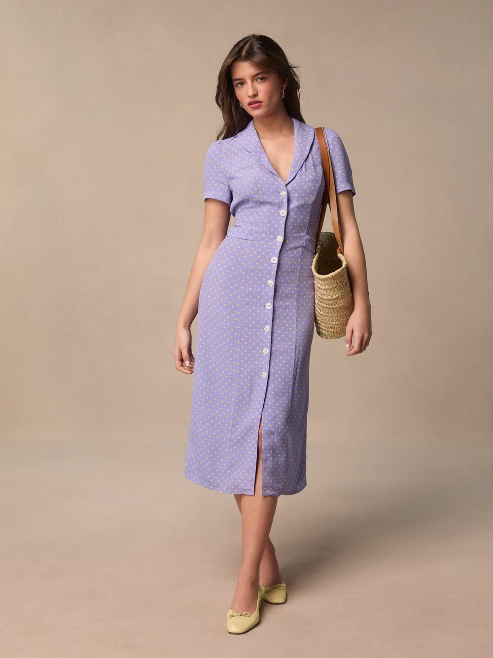 PURPLE MIDI DRESS WITH A SHIRT COLLAR