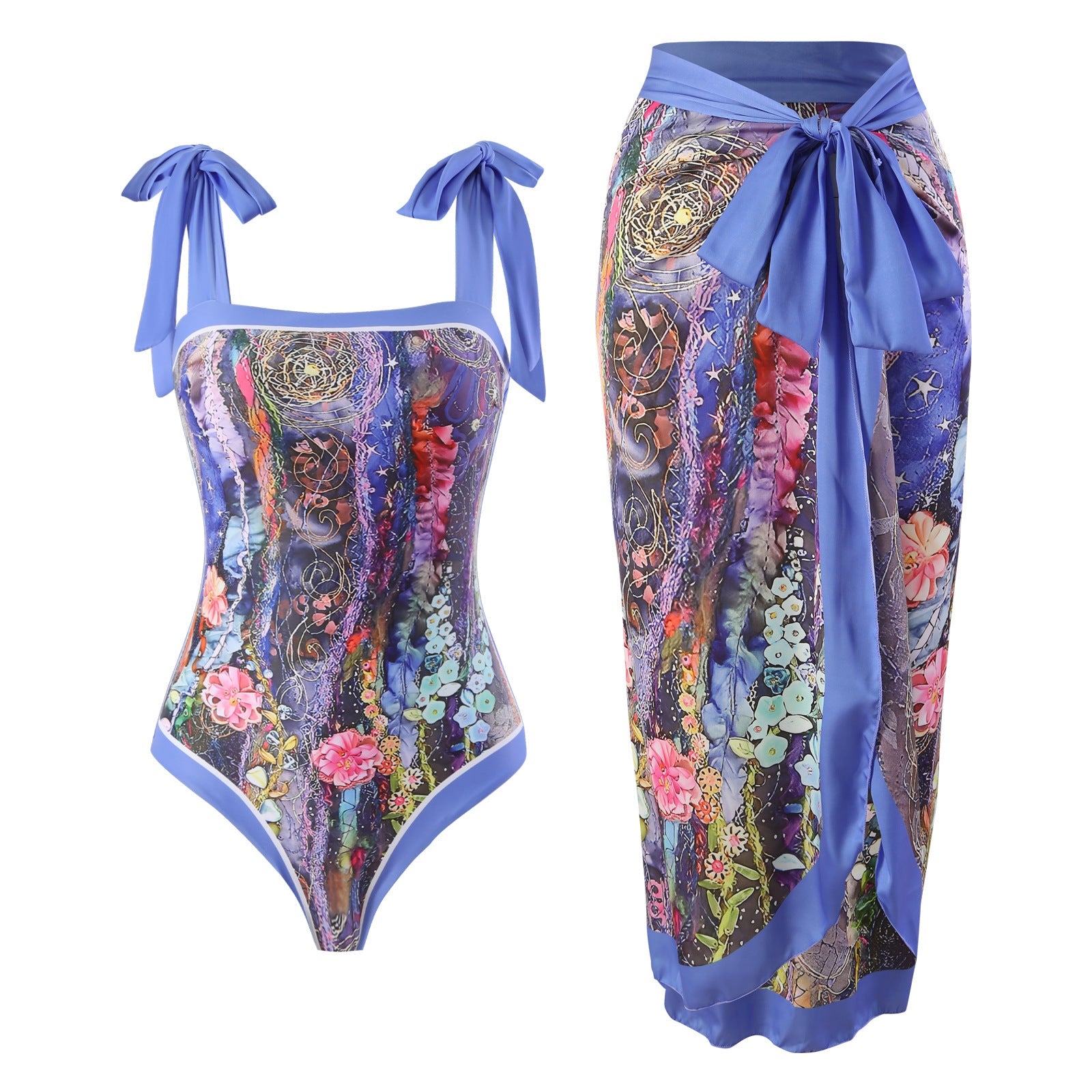 Flowers and plants blue swimsuit