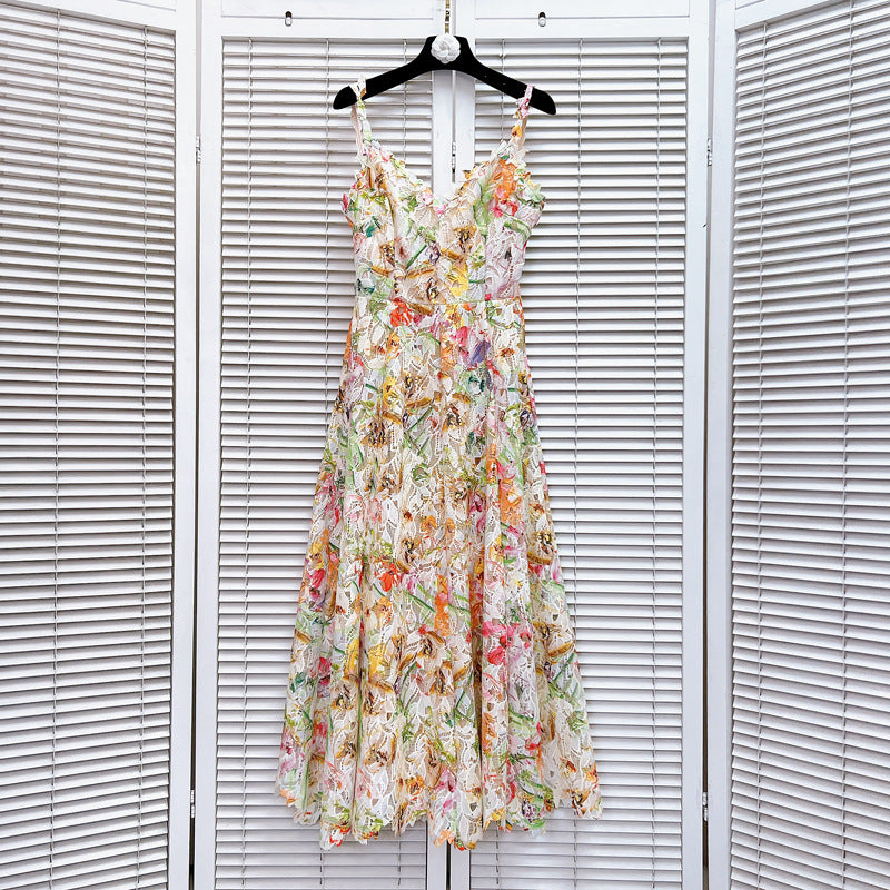 Colorful flowers cutout dress