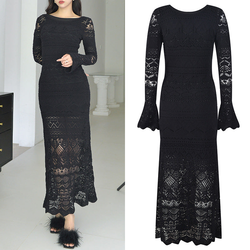 Black knitted crochet dress