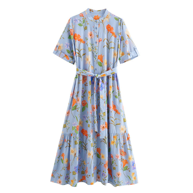 Lace-up flower print frock dress