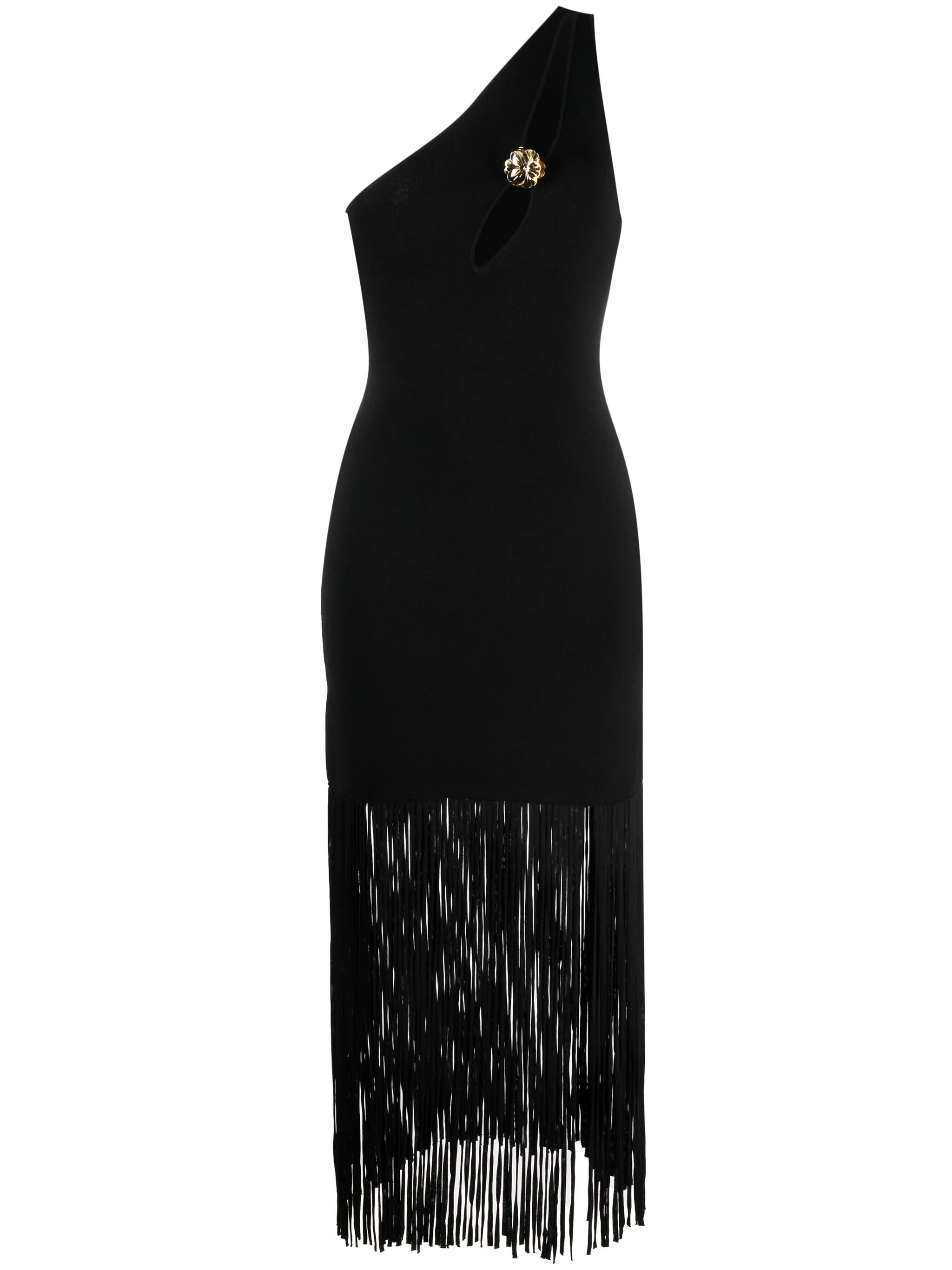 OUT OF STOCK asymmetric fringed midi dress