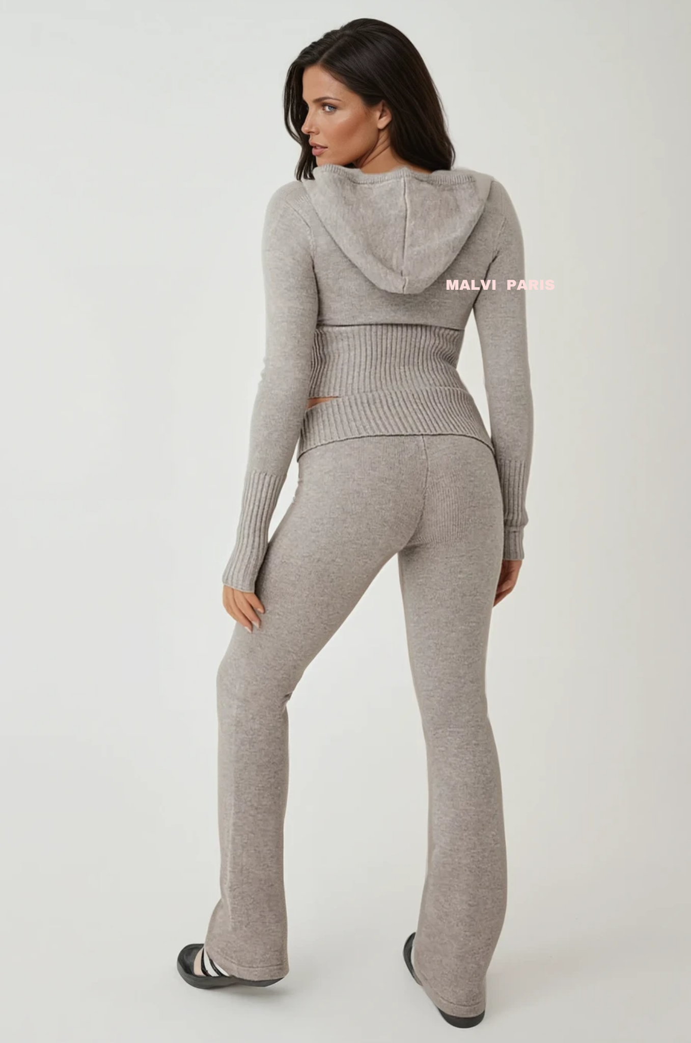 Aimee Zip Up Soft Cloud Knit Hoodie Top and pants set - Grey