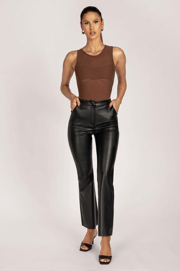 Ivanka Stretch Vegan Leather High Waist Trousers - Black