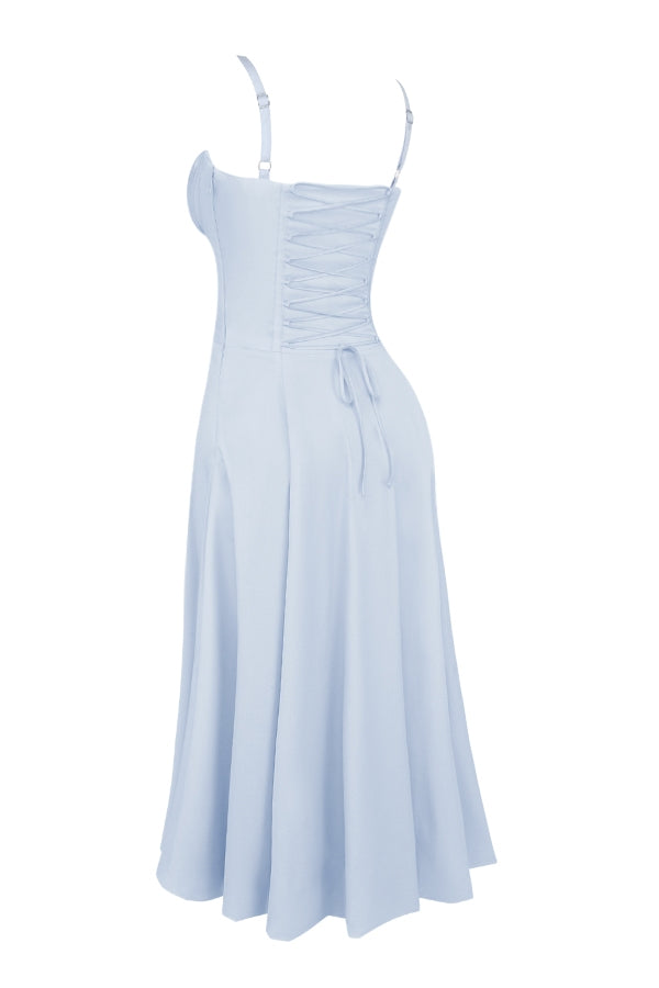 CARMEN SOFT BLUE COTTON BUSTIER SUNDRESS MIDI DRESS - Blue