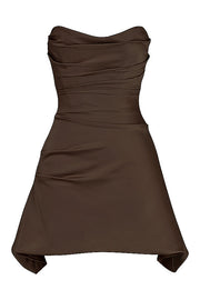 Jasmine Chocolate Draped Strapless Corset Mini Dress - Brown