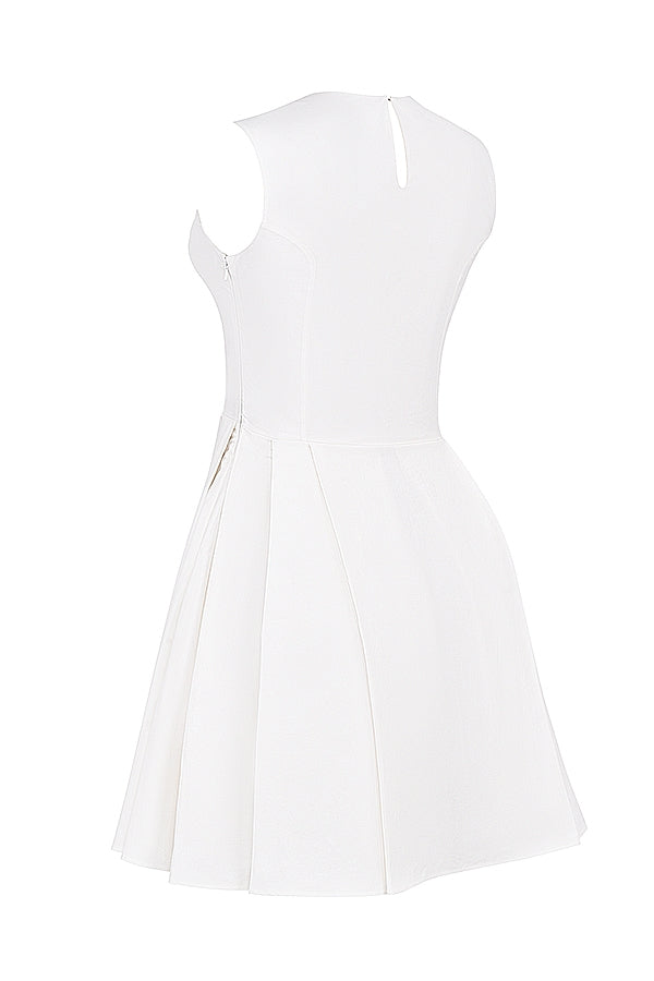 CLARETTA WHITE PLEATED COTTON MINI DRESS - White