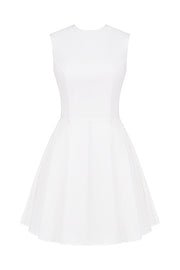CLARETTA WHITE PLEATED COTTON MINI DRESS - White