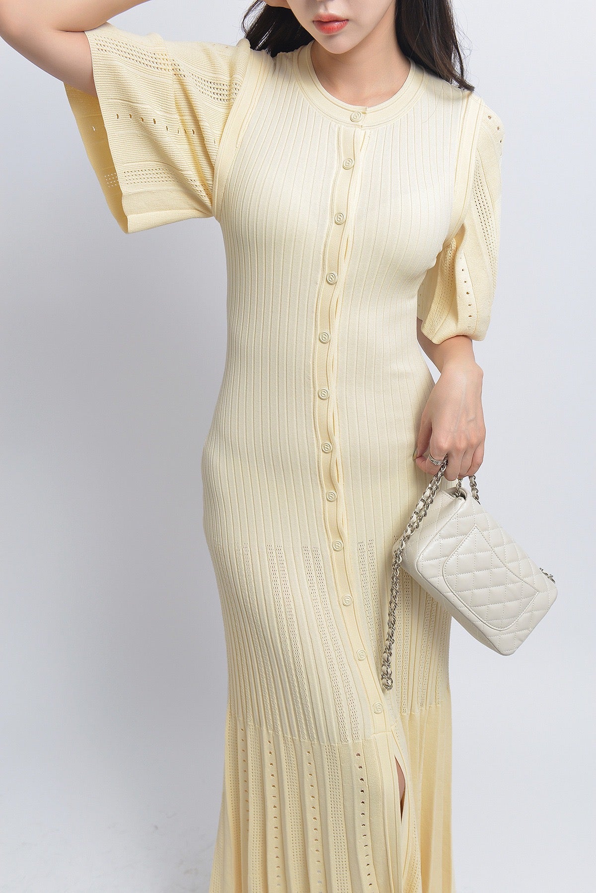 Sandro Fine-knit midi dress with openwork design yellow