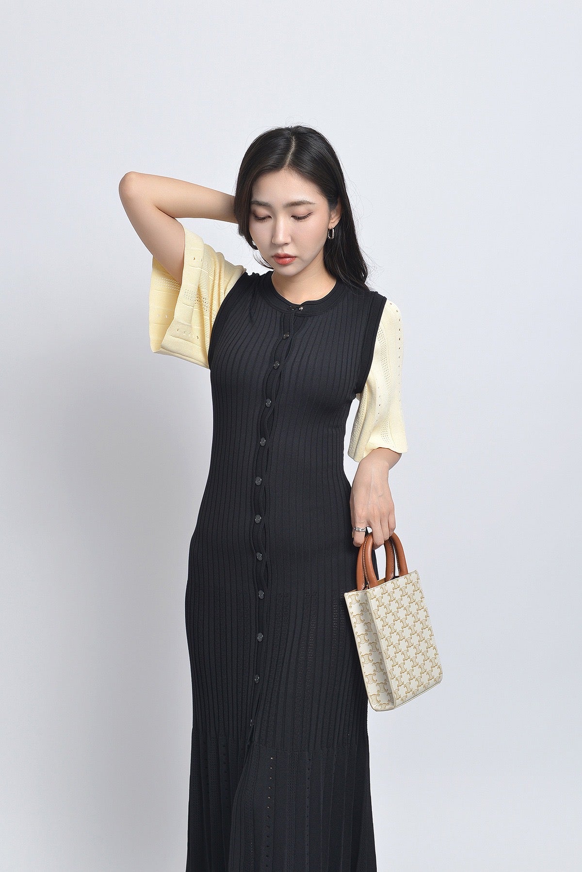 Sandro Mid Long two tone Tricot dress