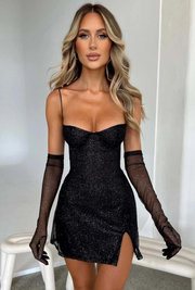 NICIA Embellished corset sparkle MINI DRESS - Black