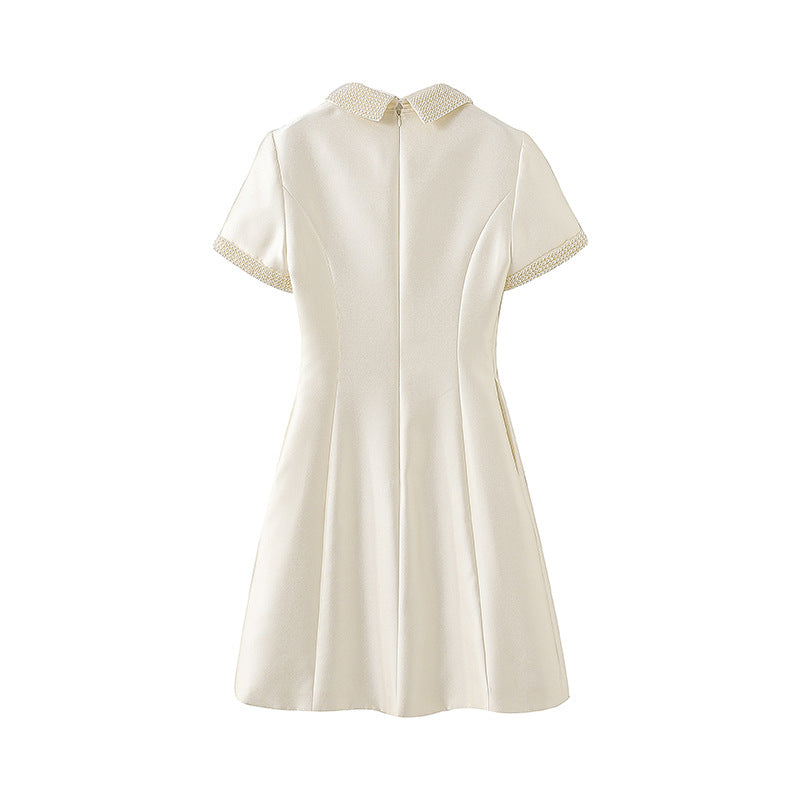 Evelina Pearl-Collared Crepe Mini Dress - White