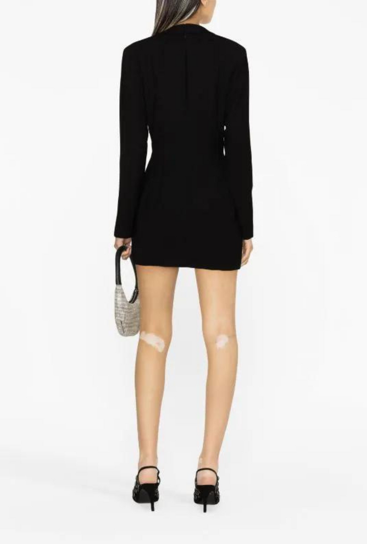MONA mini-jurk met contrasterende revers en lange mouwen - Zwart