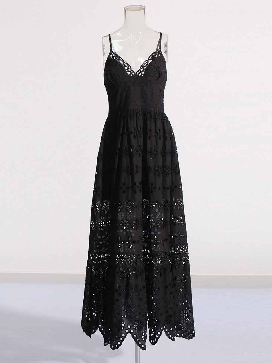 V-neck Lace Trim Design Mid-Rise  dress