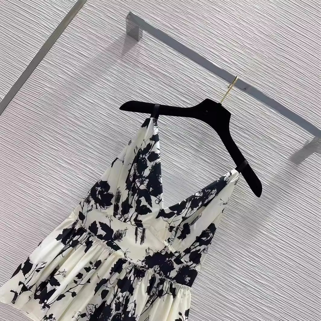 Floral print backless slip dress