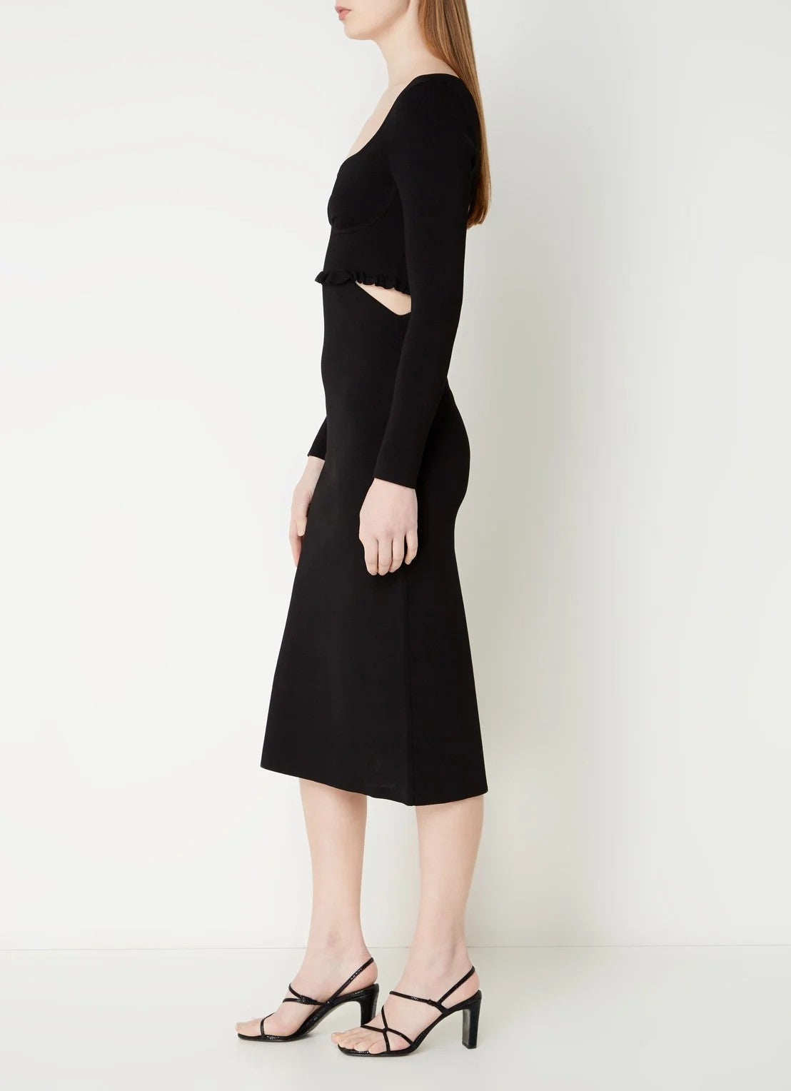 Sandro Midi pencil dress with cut-out detail and flounce