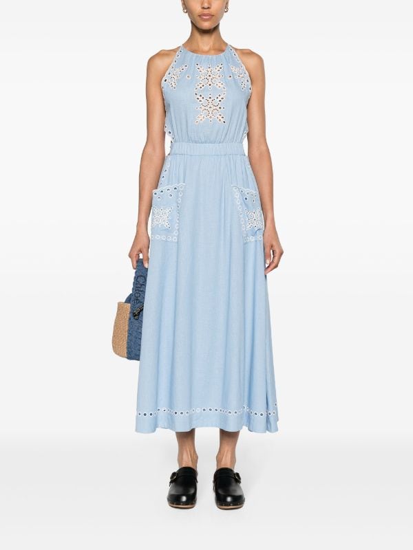 broderie-anglaise belted maxi dress