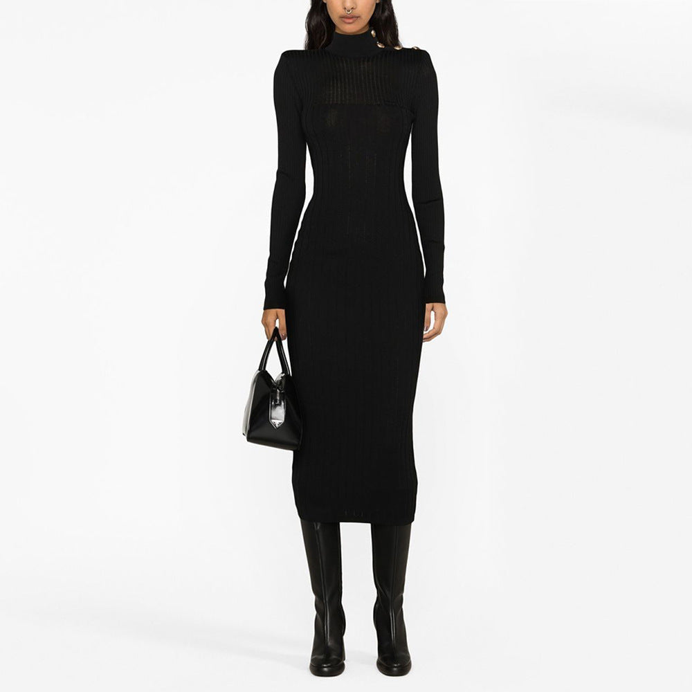 Long Sleeve Shoulder Buckle  dress