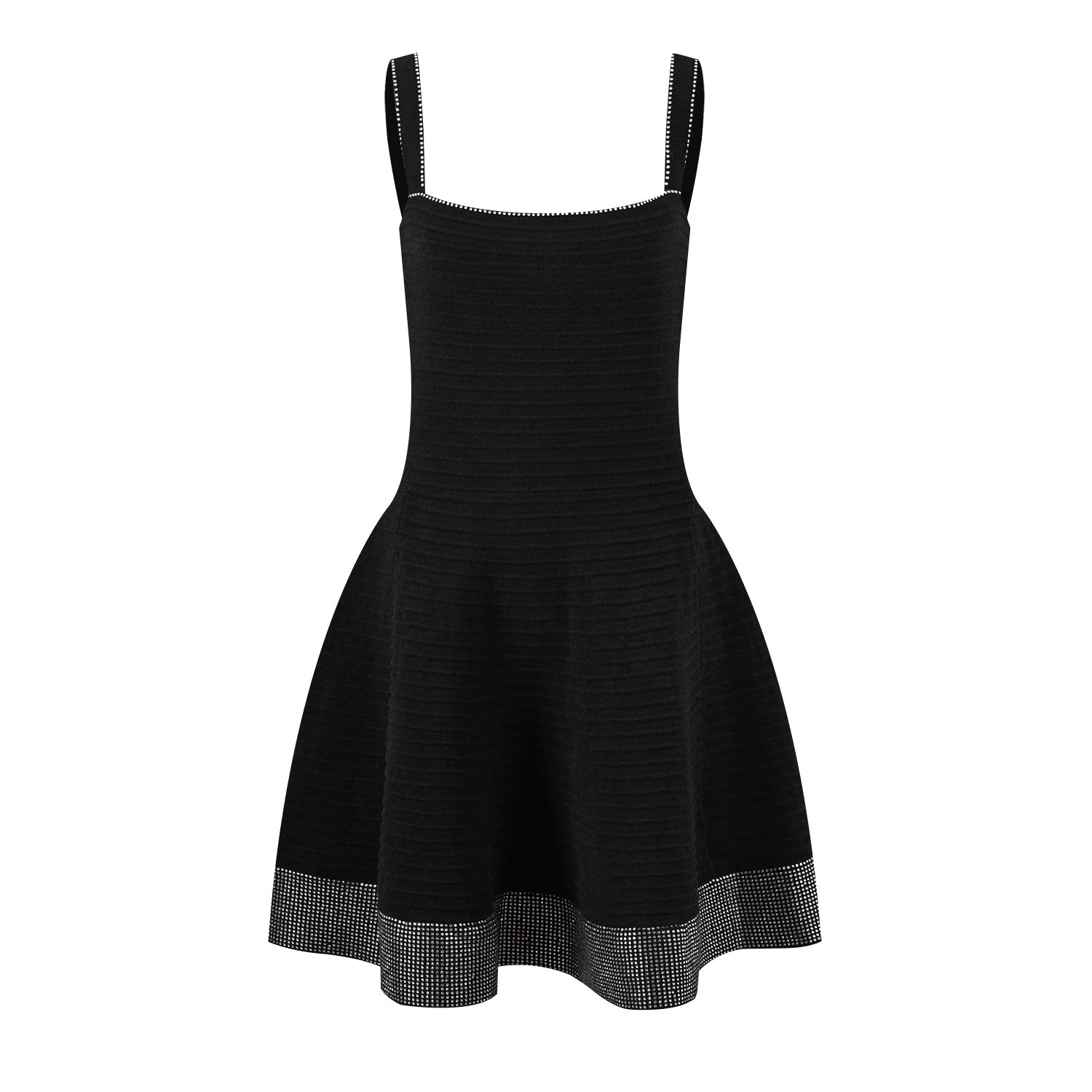 MINI DRESS WITH RHINESTONES - Black