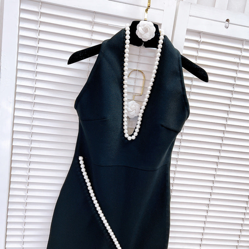 Sleeveless backless beaded  sim dress