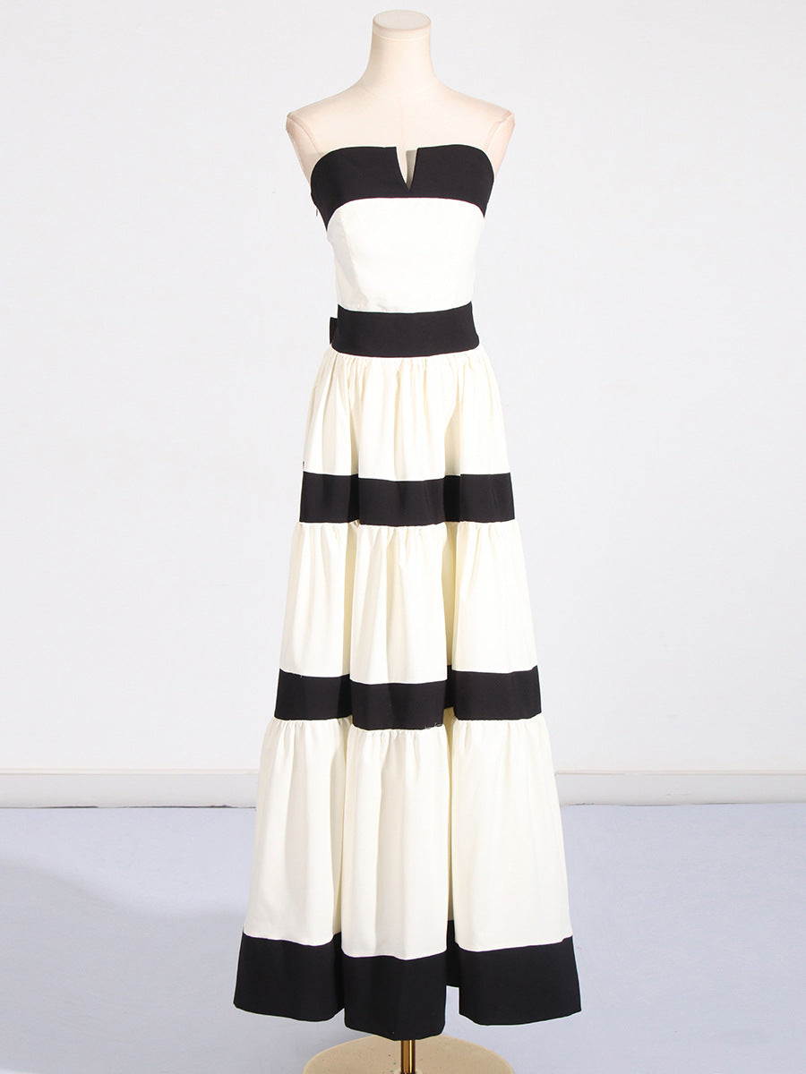 Contrast striped bow dress