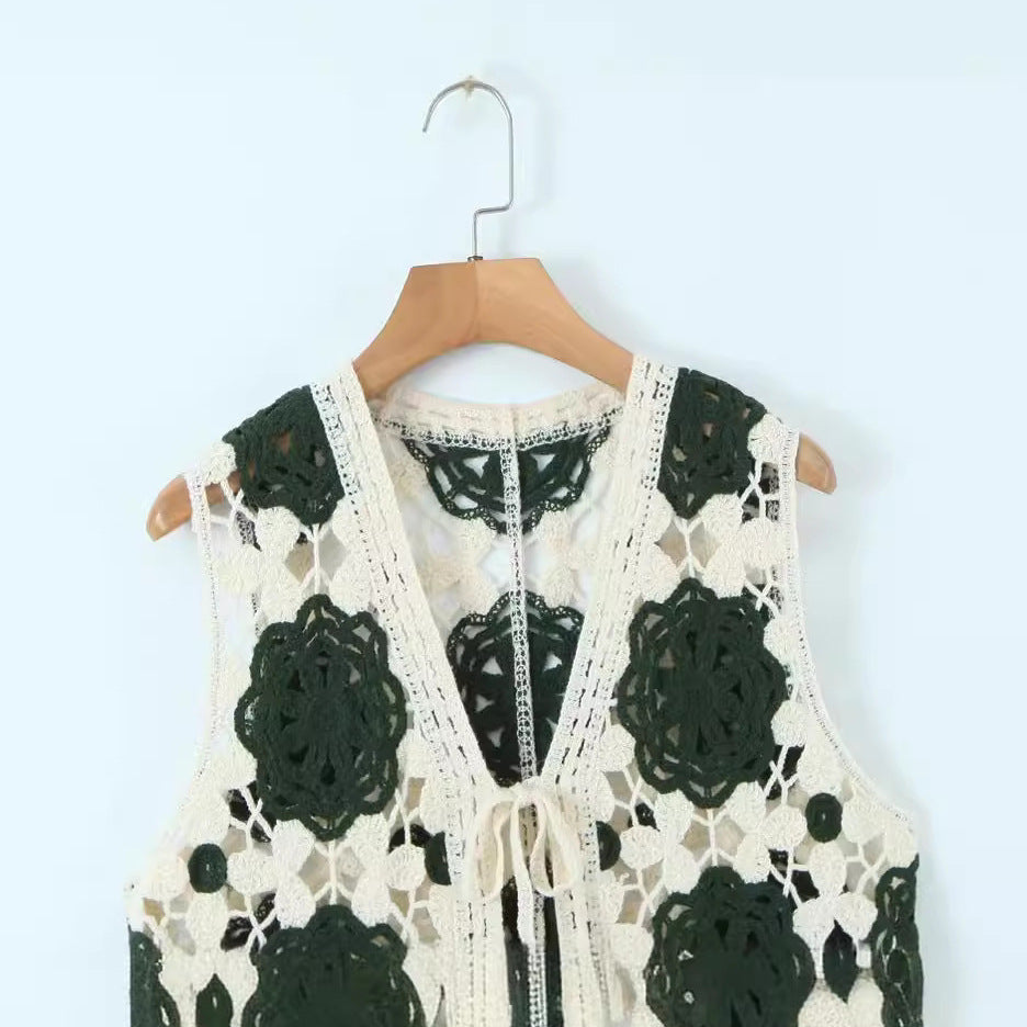 Women's hollow hook flower vest