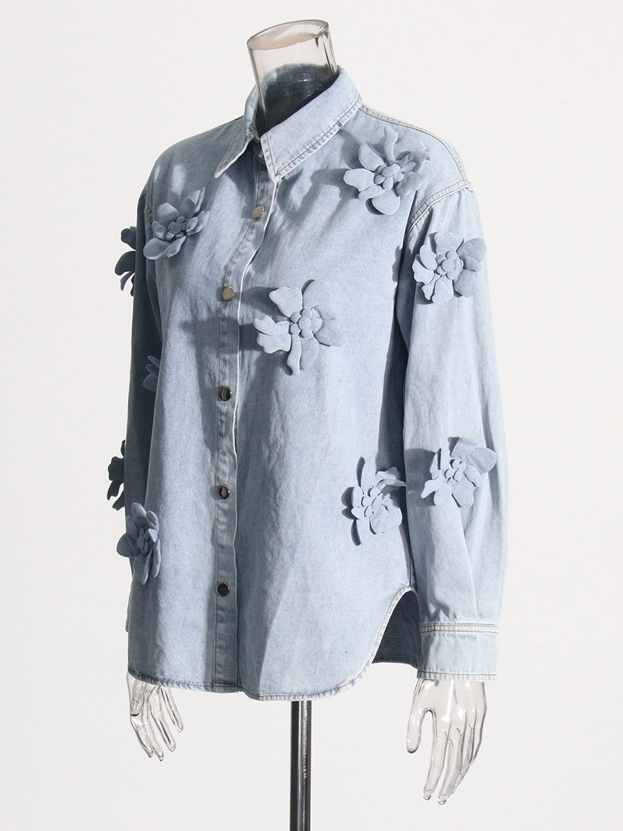 Flower decoration stitched denim Coats  for  women